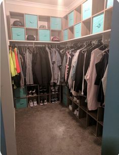 the closet is full of clothes and shoes for all kinds of people to wear in