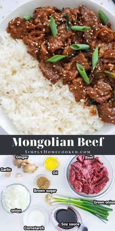 the ingredients for this beef and rice dish are shown