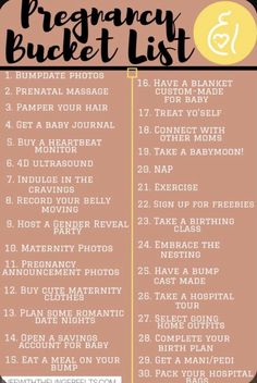 the pregnant bucket list with text overlaying it and an image of baby's birth