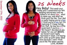 two women standing next to each other in front of a white background with the words 25 weeks written on it