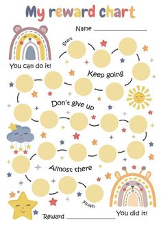 a reward chart for kids with rainbows and stars