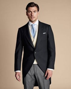 Morning Suit Tail Coat - Black Herringbone | Men's Charles Tyrwhitt Morning Suit Tail Coat - Black Herringbone Size 36R Wool Mens Tailcoat Suit Wedding, Morning Coat Men, Morning Suit Wedding, Wedding Morning Suits, Morning Suit, Tail Coat, Morning Coat, Charles Tyrwhitt Shirt, Dark Suit