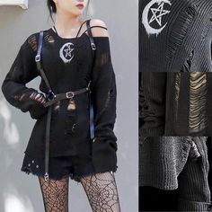 This Grunge Gothic Sweater is one of a kind, making it the perfect addition to your fall wardrobe. Made of a soft, lightweight knit material that’s comfortable and breathable and dropped shoulder detail for style. Wear our Fashionable Torn Long Sleeve Pullover For Women with your favorite jeans for a casual look, or dress it up with a cute skirt or shorts for a stylish evening out. This Long Sleeve Pull Over is great for everyday wear and special occasions. Long enough to cover your rear, this s Oversized Edgy Fall Sweater, Oversized Edgy Sweater For Fall, Grunge Tops For Fall Alternative Fashion, Grunge Tops For Alternative Fashion In Fall, Spring Grunge Long Sleeve Sweater, Edgy Layering Sweater For Fall, Edgy Sweater For Fall Layering, Edgy Sweater For Layering In Fall, Edgy Fall Sweater For Layering