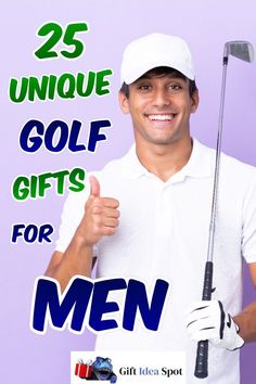 a man holding a golf club and giving the thumbs up sign with his right hand