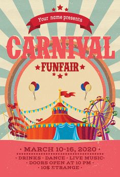 a carnival flyer with an image of a circus tent