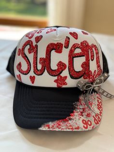 Grab one of these handpainted trucker hats to bring a little extra spirit to your outfit. Fully customizeable and made to order do you! Painted Trucker Hats, Painting Football, Comp Cheer, Paint Therapy, Painted Banners, Hat Painting, Diy Hat