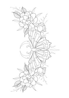 a butterfly and flowers tattoo design