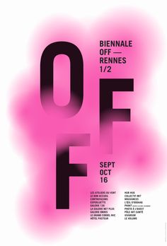 a poster with the words'off'in black and pink on a white background