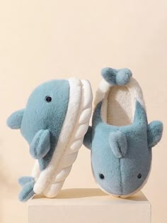 Soft Blue Winter Slippers, Blue Cozy Slippers For Winter, Winter Slippers With Soft Texture And Round Toe, Casual Plush Slippers For Winter, Hadiah Diy, Cartoon Whale, Shark Plush, Bedroom Slippers