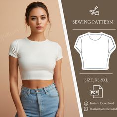 Women Crop Top Sewing Pattern, Simple Easy PDF Pattern, Summer Crop Top, XS-5XL US Size, T-shirt sewing Pattern, Short Tunic Get a big discount with the Bundle Shop Pattern: https://www.etsy.com/listing/1695033562/ Create your own stylish and comfortable look with our Gathering Dress Pattern. Crafted in linen for a minimalist aesthetic, it's the perfect addition to your wardrobe for any occasion. Get ready to sew your way to effortless elegance Format : US Letter, A0, A4 and DFX format Seam allowances included. Size: XS - 5XL Language : English Sewing Pattern PDF Instant Download Easy Instructions For more details or questions related to customization please contact me. Send me photo what you want and I will Design it Sewing A T Shirt, Sewing Crop Top, Crop Top Sewing, Shirt Patterns Sewing, T-shirt Pattern, Crop Shirt Pattern Sewing, Easy Crop Top Sewing, Crop Tank Top Sewing Pattern Free, Summer Top Sewing Pattern