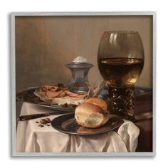 a painting of bread and wine on a table