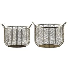 two metal baskets with handles on each side