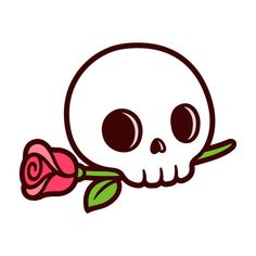 a skull with a rose in its hand