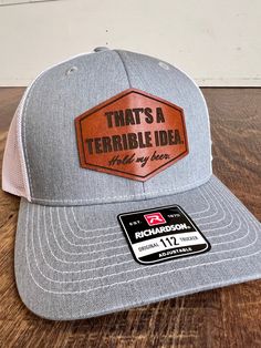 Christmas Gift for the Best Buddies in Your Life Leather Patch Hat laser engraved That's A Terrible Idea....Hold My Beer!  Richardson 112 custom hat for your BFF. Christmas gift for your ride or dies. Listing Photo is Heather/White, choose from color options for alternative colors in drop-down box *Proof will not be sent, customization is not available on this product. Message directly for customization!! Upcharge will apply* Lucky Crow Hat Company is located in North Carolina- we use genuine italian leather for each leather patch.  bulk wholesale pricing on orders over 12 hats are available upon request Leather Hat Patch Ideas, Leather Patch Ideas, Leather Patch Hats, Leather Patch Hat Ideas, Hat Patch Ideas, Hat Ideas For Women, Christmas Gift For Bestie, Leather Hat Patch, Forge Projects