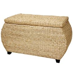 a large wicker storage box with wheels on the top and bottom, is shown