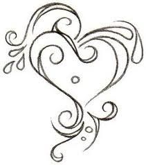 a drawing of a heart with swirls on it