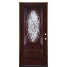 Masonite 36 in. x 80 in. Everland Cianne Cherry Left-Hand Inswing 3/4 Oval Smooth Finished Fiberglass Prehung Front Exterior Door Double Front Doors Fiberglass, Mahogany Double Doors Front Entry, Fiberglass Double Entry Doors, Mohagony Wood Front Door, Fiberglass Entry Doors 32” X 80, Cherry Stain, Glass Hinges, Exterior Front Doors, Door Design Modern