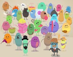 many different colored cartoon characters standing together