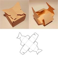 an origami box with cut out the bottom and side pieces on it, showing how to fold