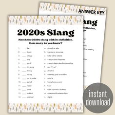 two printable worksheets with the words, 2020's sing