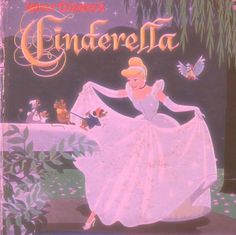 an old disney movie poster with the title cinderella on it's back cover, featuring a woman in a white dress