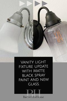 Spray Painting Light Fixtures, Diy Vanity Lights, Light Fixtures Black, Silver Light Fixture, Light Fixture Makeover, Black Bathroom Light Fixtures, Glass Light Globes, Painting Light Fixtures, Matte Black Spray Paint