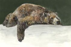 a drawing of a brown bear laying down