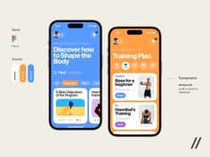 two iphones with the text, discovering how to shape the body and training plans