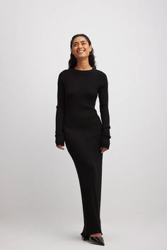 Knitted Ribbed Maxi Dress Black | NA-KD