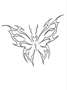 a black and white drawing of a butterfly with flames on it's back wings