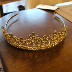 Never Worn-Nwt. Gold Tiara With Crystals-All Seem To Be Intact. Perfect For Wedding Or Any Other Special Occasion. Shrek Costume, Ribbon Dance, Blue Flower Crown, Birthday Vibes, Headband Wrap, Pearl Headpiece, Gold Tiara, Feather Hair Clips, Bohemian Hairstyles