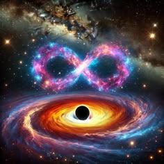 an image of a black hole in the middle of space with two interlocked circles