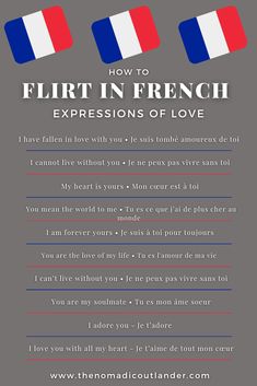 an advertisement for the french language book, how to flirt in french expressions of love