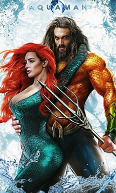 the cover to aquaman, featuring two mermaids and a man with long red hair