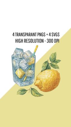 an image of lemons and ice with the text 4 transparant pgs + 4 svcs high resolution - 350 dpi