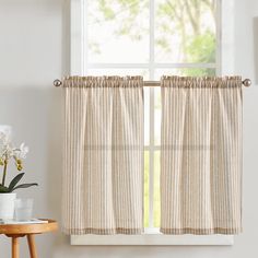 Ticking Stripe Curtains, Half Window Curtains, Rustic Curtain Rods, Farmhouse Kitchen Curtains, Curtains Linen, Cafe Curtain Rods, Small Curtains, Small Window Curtains, Linen Curtain Panels