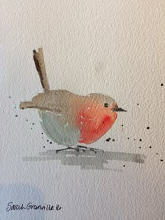 a watercolor painting of a bird sitting on top of a table