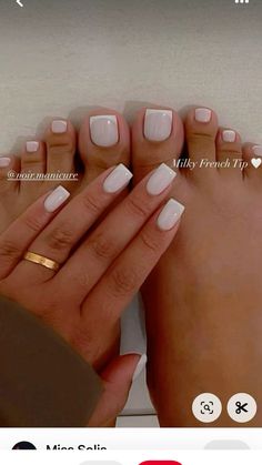 Short French Tip Pedicure, Flight Attendant Nails Ideas, Short Square Manicure Nails, Very Natural Acrylic Nails, Milky White French Pedicure, Milk White Nails With French Tip, Short Classy Nail Ideas, Classy Nails Summer 2024, Milk White Manicure