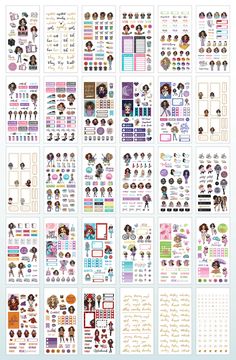 the ultimate planner sticker set is shown in various sizes and colors, including girls