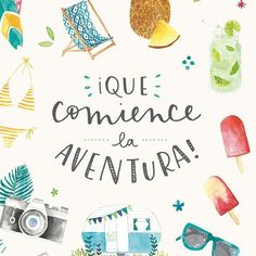 an advertisement with watercolor illustrations and the words, i've comece la aventura