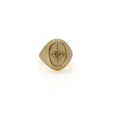 Gold Vermeil Evil Eye Signet Adjustable Ring a harmonious blend of timeless symbolism and modern elegance. Crafted with meticulous attention to detail, the Gold Vermeil Evil Eye Signet Adjustable Ring showcases a sterling silver signet ring expertly adorned with a layer of 18K gold plating At the heart of this ring lies the protective eye, a symbol recognized across cultures for its ability to ward off negative energies and bring a sense of security. The symbol is thoughtfully etched onto the go Symbolic Engraved Open Ring Jewelry, Symbolic Anniversary Signet Ring Tarnish Resistant, Symbolic Engraved Open Ring, Tarnish Resistant, Symbolic Engraved Open Ring Tarnish Resistant, Luxury Oval Jewelry With Si Clarity, Symbolic Yellow Gold Engraved Ring For Promise, Symbolic Yellow Gold Engraved Promise Ring, Symbolic Formal Signet Ring With Polished Finish, Symbolic Yellow Gold Promise Ring Engraved