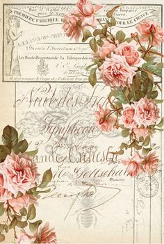 an old fashioned postcard with pink roses on it