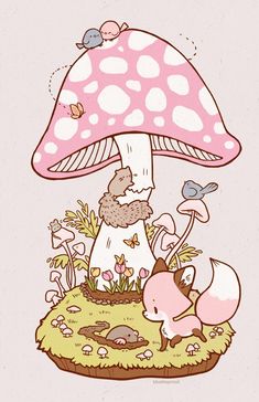 an image of a mushroom with some animals in it