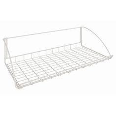 a white wire shelf with two shelves on each side and the bottom section open to show it