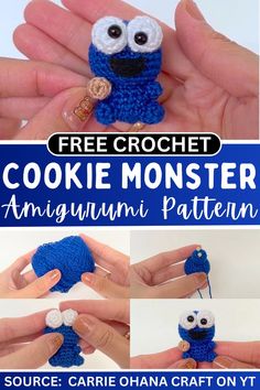 crocheted cookie monster amigurum pattern with instructions to make it