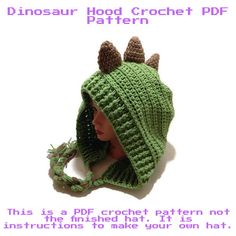 Crochet Dinosaur Pattern Dinosaur Hood Pattern Dino Hat Dinosaur Hat Pattern, Crochet Dinosaur Patterns, Dinosaur Hat, Hood Pattern, Crochet Dinosaur, Green Dinosaur, Pixie Hat, Kawaii Cosplay, Dinosaur Pattern