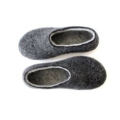 "Indulge in custom comfort with our Cozy 100% Boiled barefoot house shoes in Charcoal. Handmade to perfectly fit your foot's shape, these sheep wool slippers are versatile for both indoor and outdoor use, thanks to the natural vegan crepe rubber soles. Experience warmth and flexibility - whether you're relaxing indoors or stepping outside to grab the mail. Once you try these Minimalist room felted wool slippers, you'll never want to wear anything else.  With the option to mix and match your favo Custom Slippers, Felted Shoes, Slippers Christmas, Grand Father, Felted Wool Slippers, Travel Slippers, Wool Clogs, Christmas Slippers, Wool Shoes