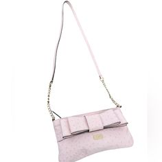 Kate Spade Ladies Pink Bow Chain Leather Shoulder Bag Purse New Without Tags Measurements; 5.5”H 9.5”L Strap Drop 22” Shipped Within 24hrs Thank You Pink Purses, Bow Purse, Bags Kate Spade, Pink Purse, Kate Spade Bags, Leather Chain, Kate Spade Bag, Pink Bow, Leather Shoulder Bag