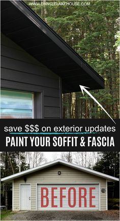 the before and after image shows how to paint a garage