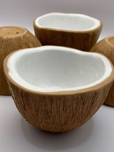 three pieces of coconut sitting next to each other